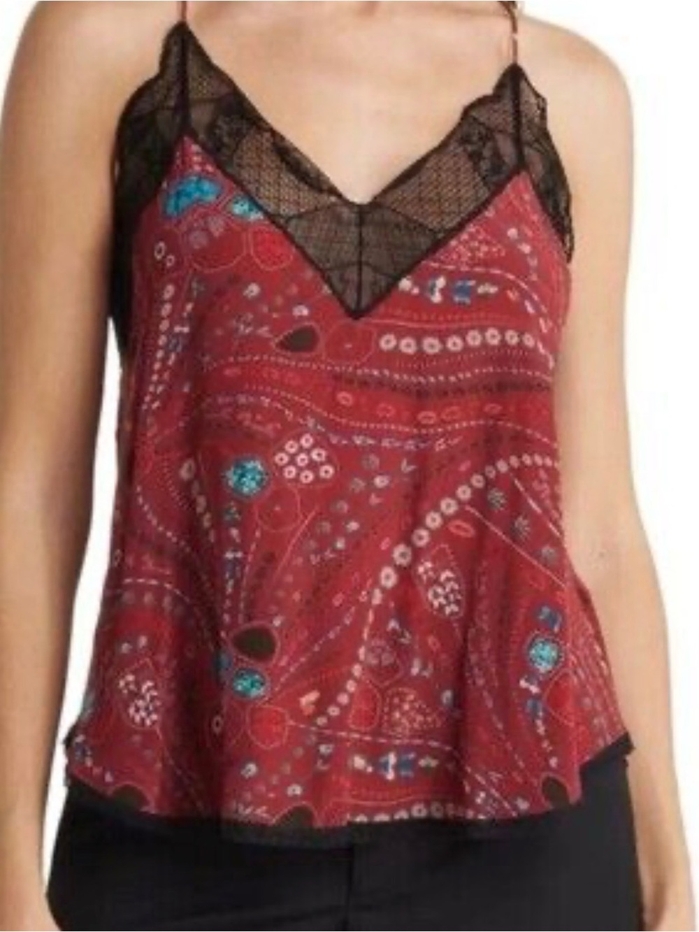 Zadig & Voltaire Red Paisley Lace-Trim Cami